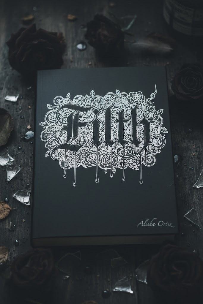 FILTH by Alisha Ortiz, surrounded by dark roses and broken glass